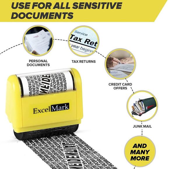 ExcelMark Rolling Identity Theft Guard Stamp & Refill Ink Pack Set - Picture 5 of 13